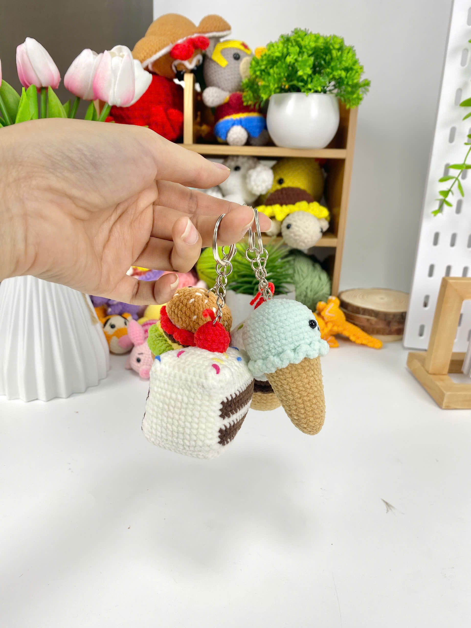 Crochet Dessert Keychain Pattern: Cake, Cupcake, Ice Cream, Donut (PDF)