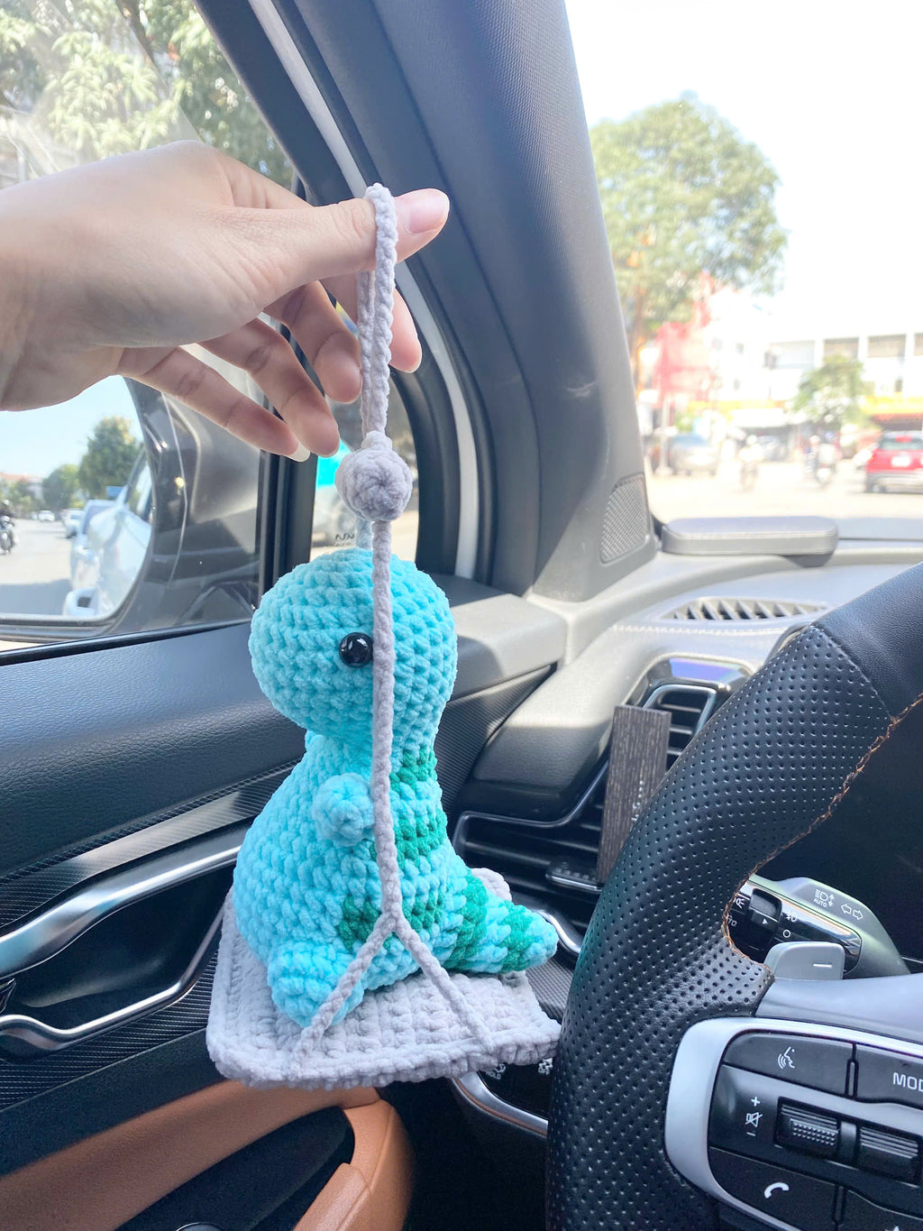 Dinosaur Crochet Pattern: Low Sew Amigurumi Dino Car Decoration (PDF)