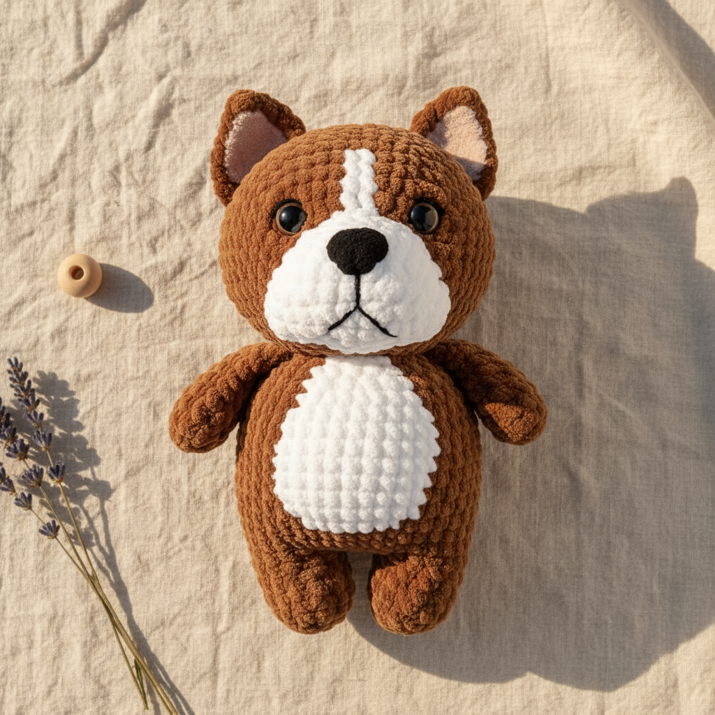 Crochet Dog Pattern PDF, Brown and White Puppy Amigurumi