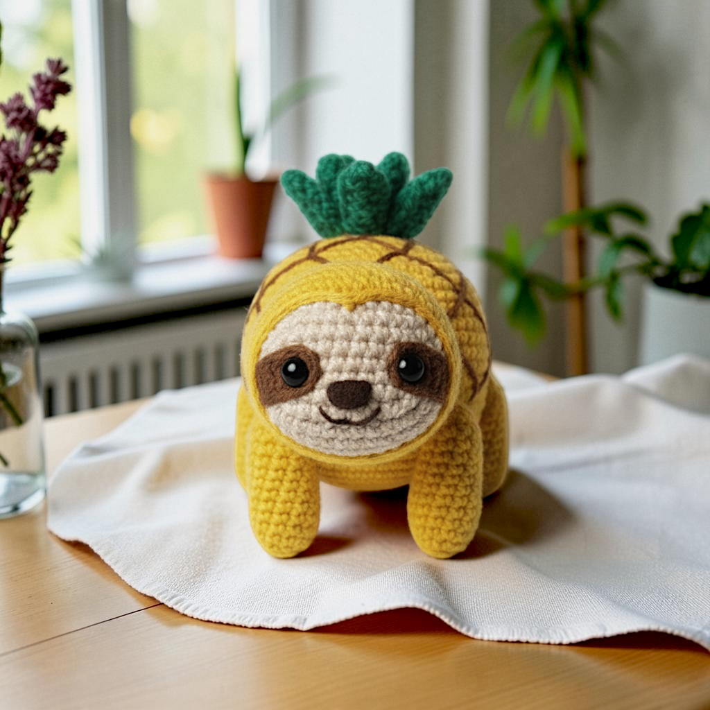 Pineapple Sloth Crochet Pattern PDF, Cute Sloth Amigurumi, Crochet Sloth Toy,