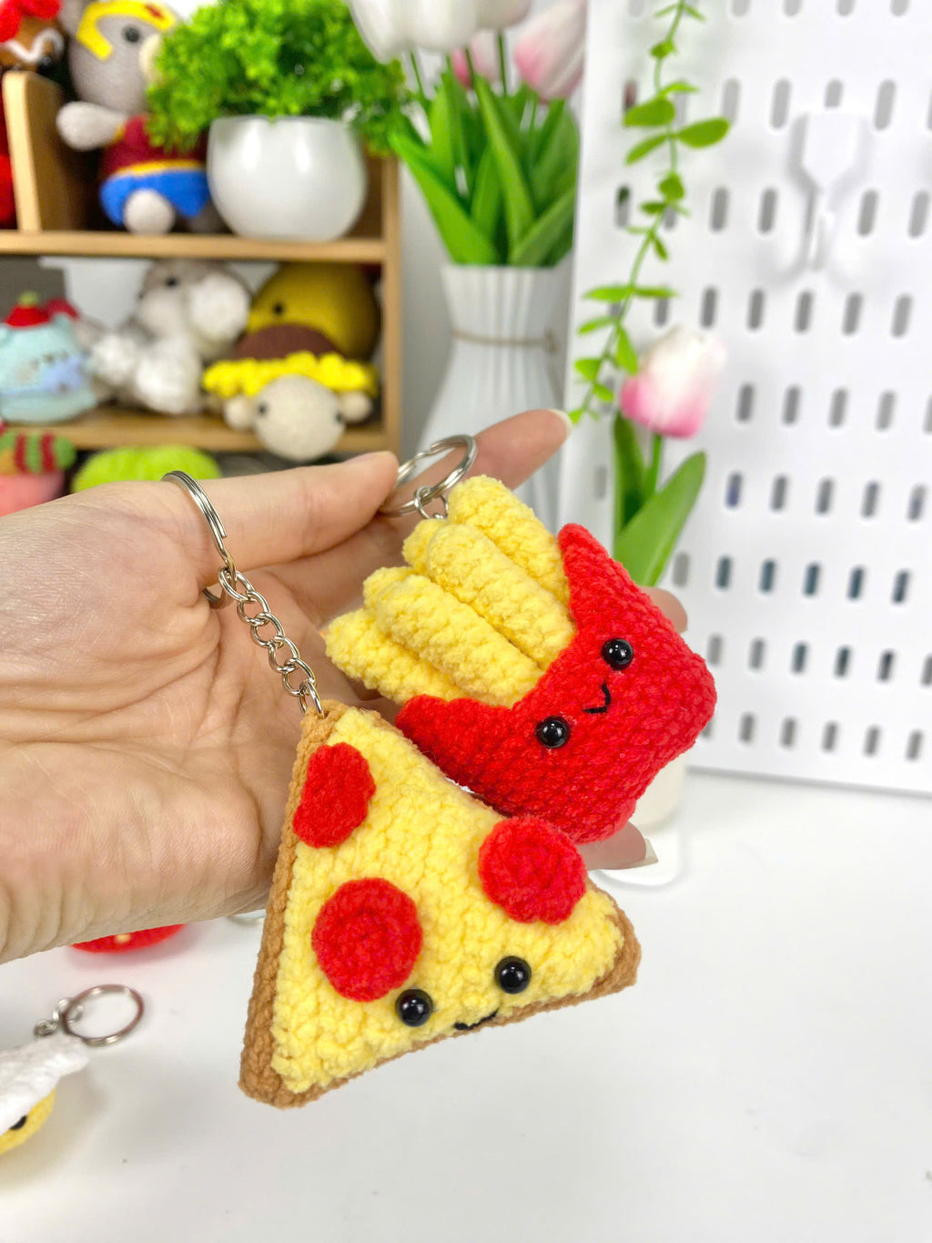 Fast Food Crochet Keychain Pattern: Burger, Fries, Pizza, Egg (PDF)