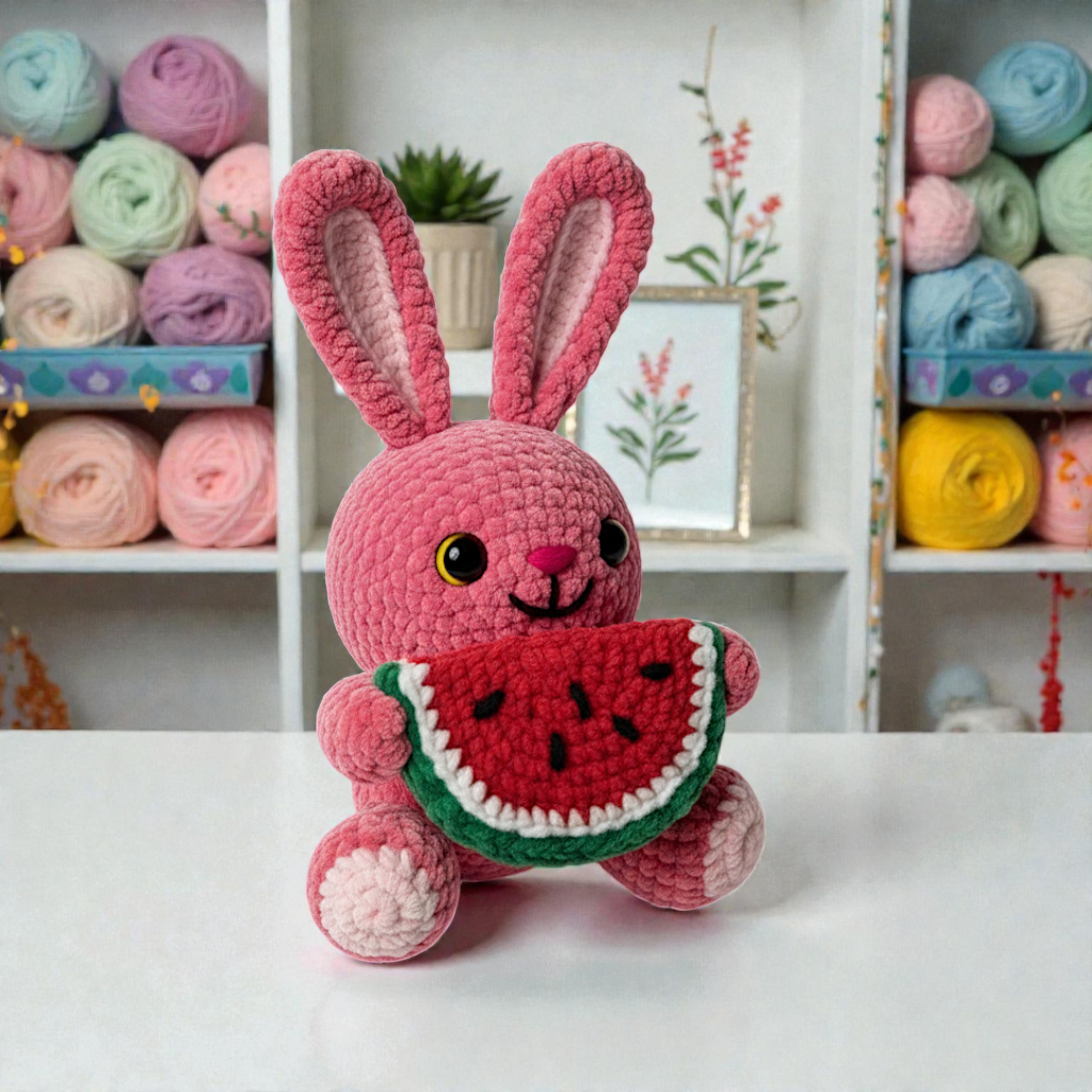 Watermelon Bunny Crochet Pattern PDF, Cute Bunny Amigurumi Pattern