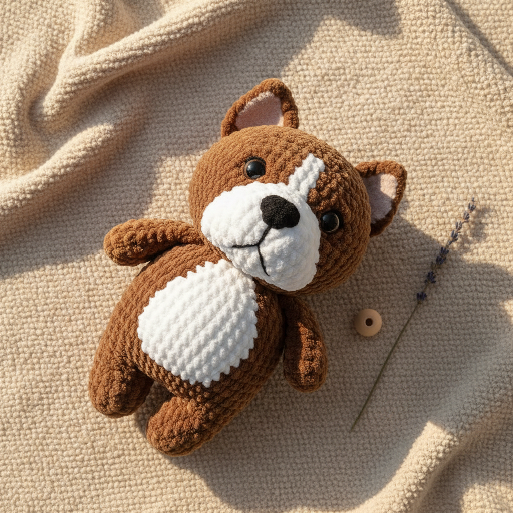 Crochet Dog Pattern PDF, Brown and White Puppy Amigurumi