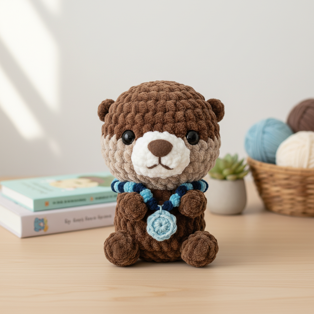Otter Crochet Pattern, Amigurumi Otter Plush with Necklace, Kawaii Animal Crochet PDF