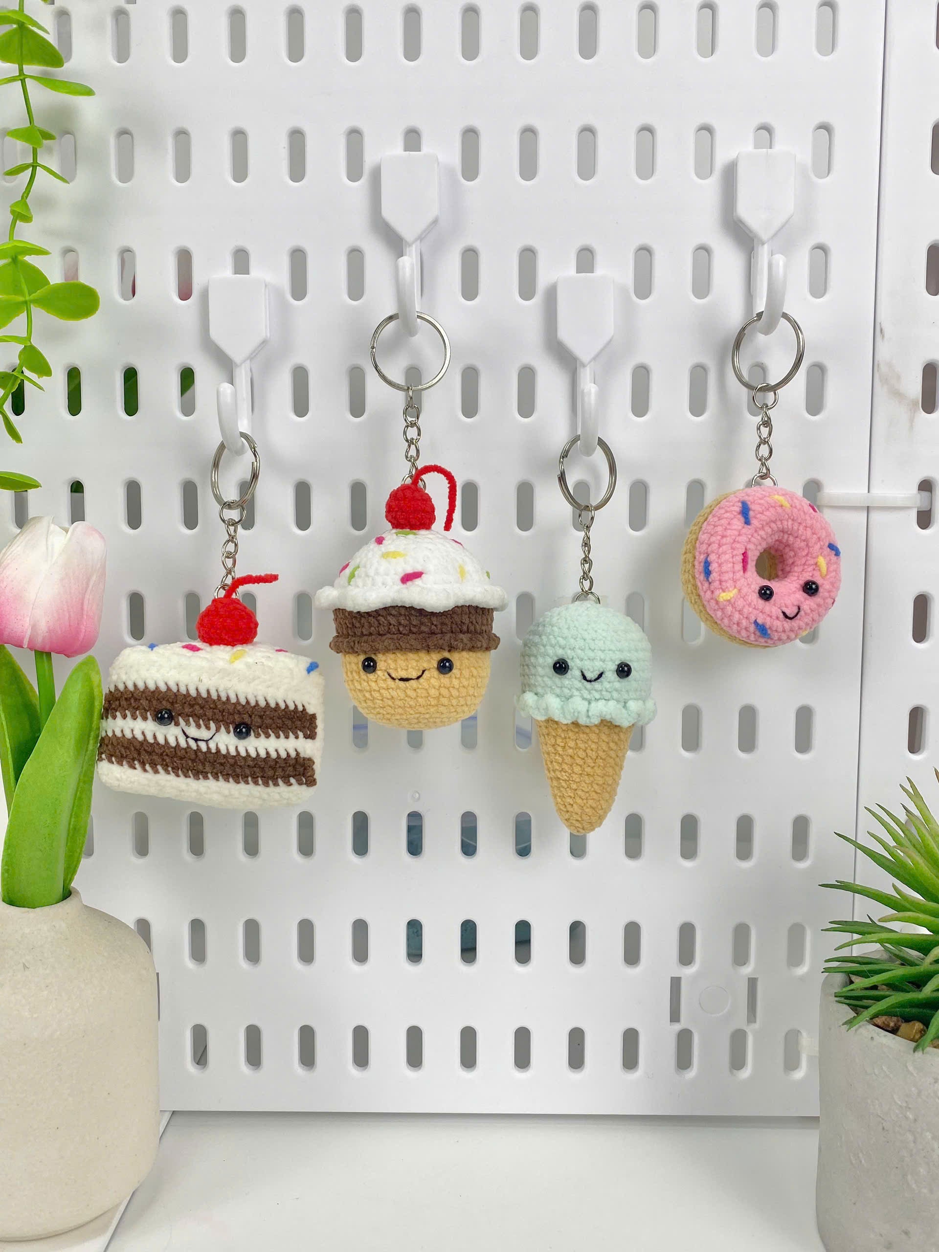 Crochet Dessert Keychain Pattern: Cake, Cupcake, Ice Cream, Donut (PDF)