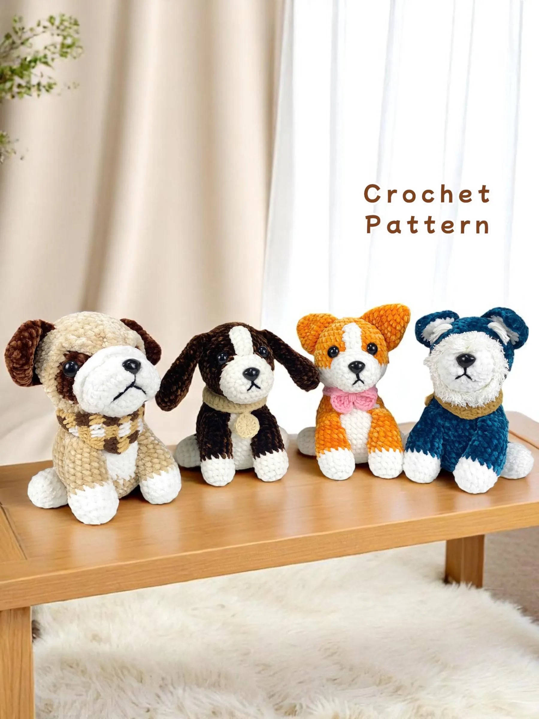Amigurumi Dog Crochet Pattern Bundle: Corgi, Terrier, Beagle, Bulldog (PDF)