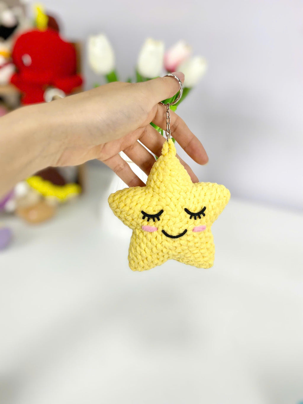 Weather Keychain Crochet Pattern: Sun, Moon, Star, Cloud (PDF)