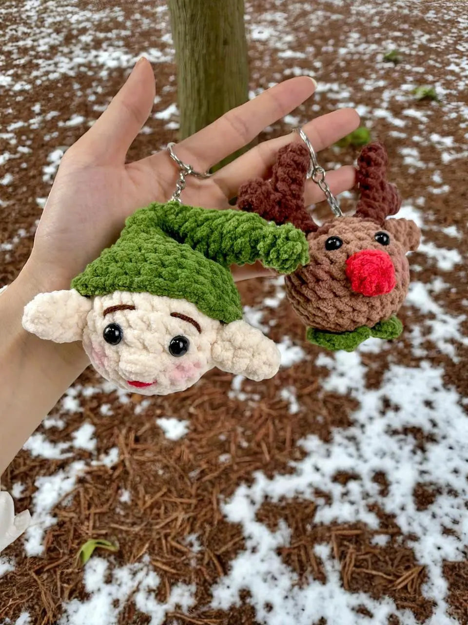 Holiday Crochet Keychain Patterns – Santa, Reindeer, Snowman, Elf (PDF Pattern)