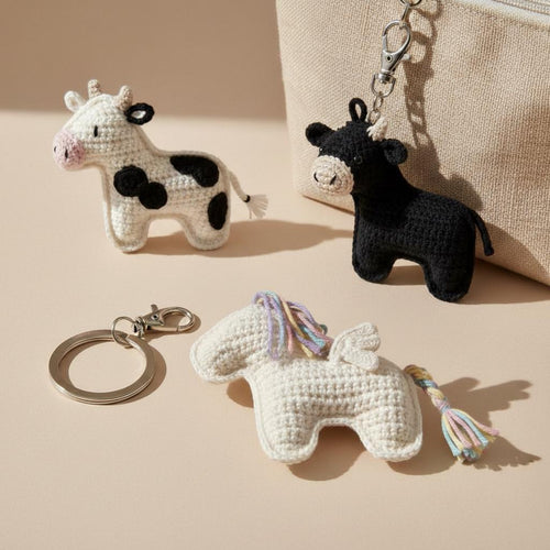 Amigurumi Animal Keychain Crochet Pattern, Cow, Bull, Pegasus (PDF Pattern)