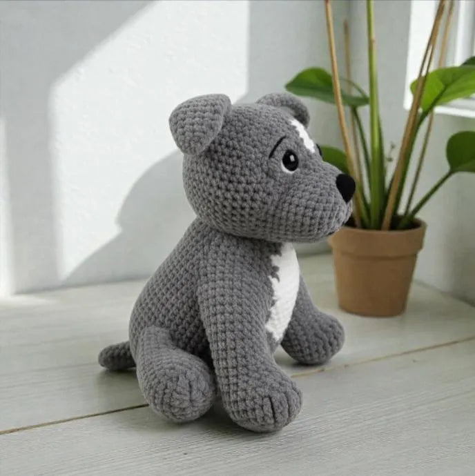 Crochet Dog Pattern, Grey Amigurumi Puppy, Easy Beginner (PDF Pattern)