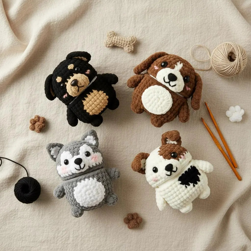 Dog AirPods Pro Crochet Case Patterns Bundle, Puppy Amigurumi Set (PDF Pattern)