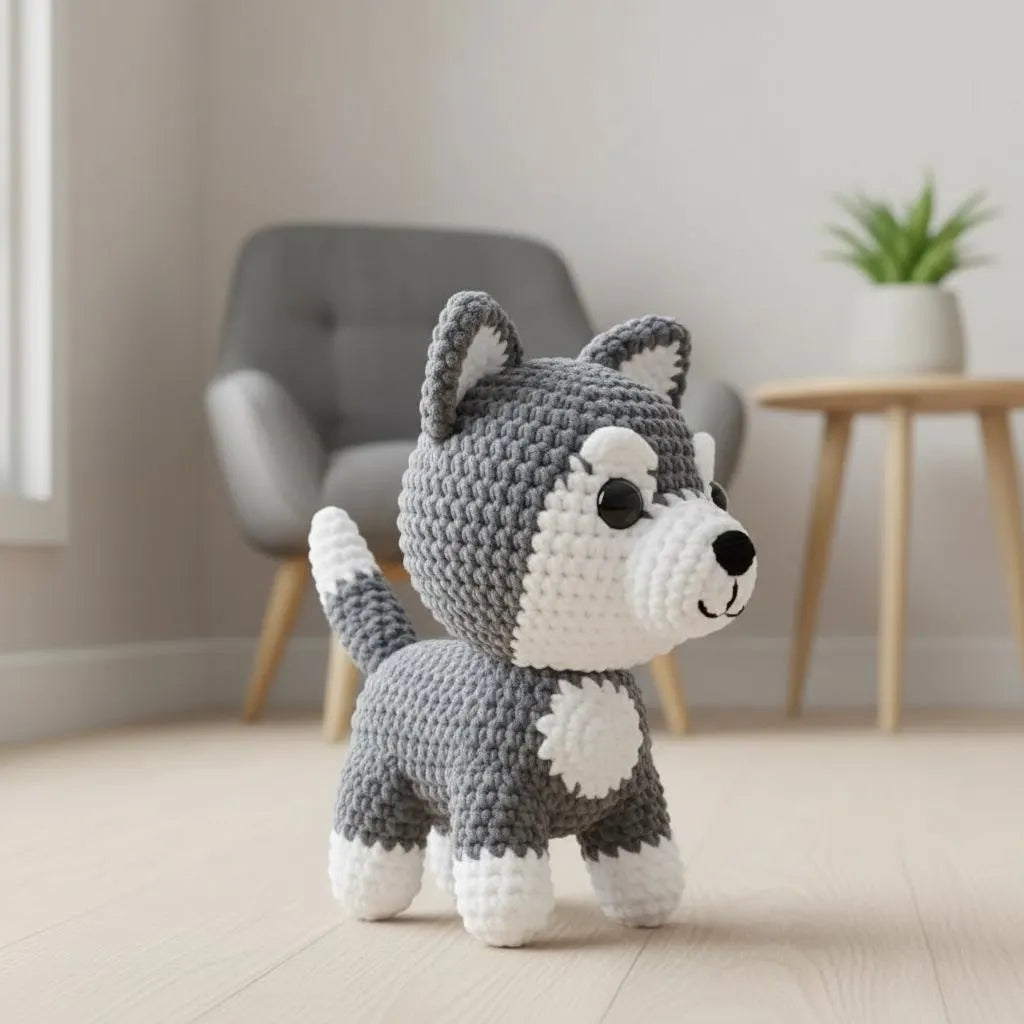 Crochet Husky Dog Amigurumi Pattern, Easy Beginner Puppy (PDF Pattern)