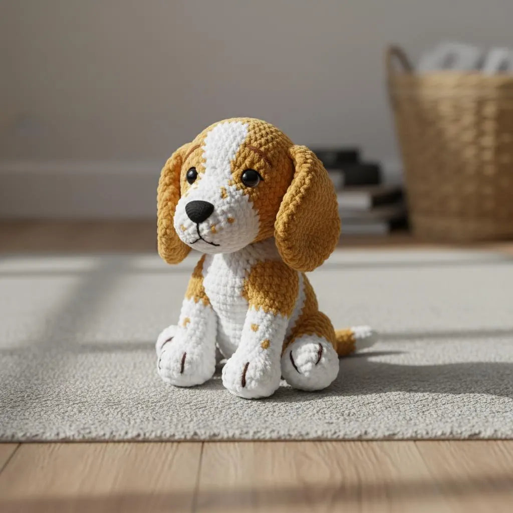 Puppy Amigurumi Crochet Pattern, White & Yellow Dog Toy (PDF Pattern)