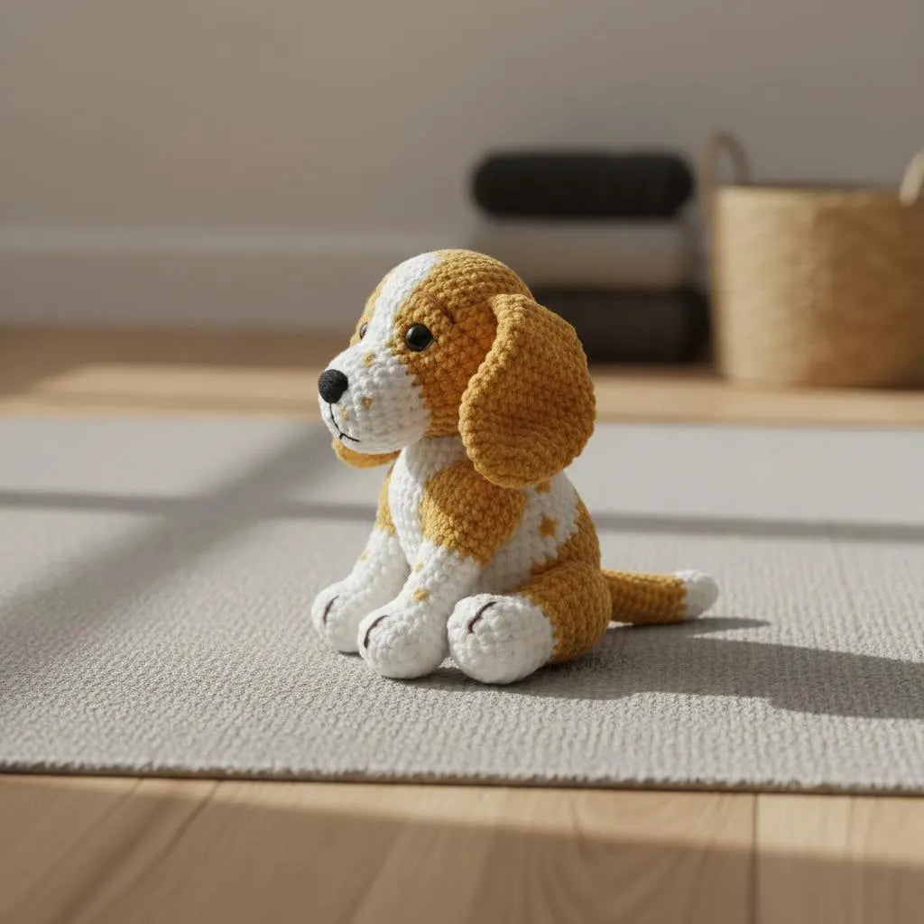 Puppy Amigurumi Crochet Pattern, White & Yellow Dog Toy (PDF Pattern)