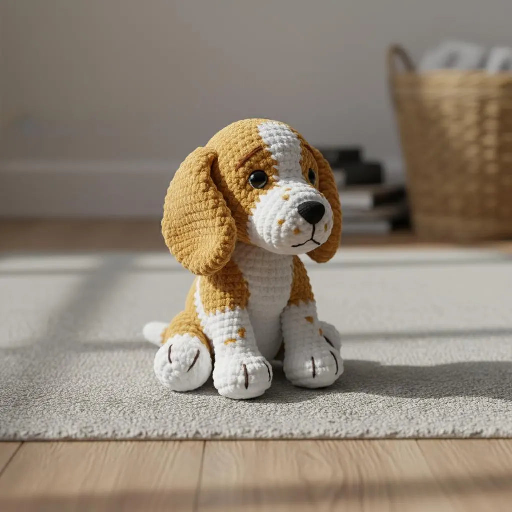 Puppy Amigurumi Crochet Pattern, White & Yellow Dog Toy (PDF Pattern)