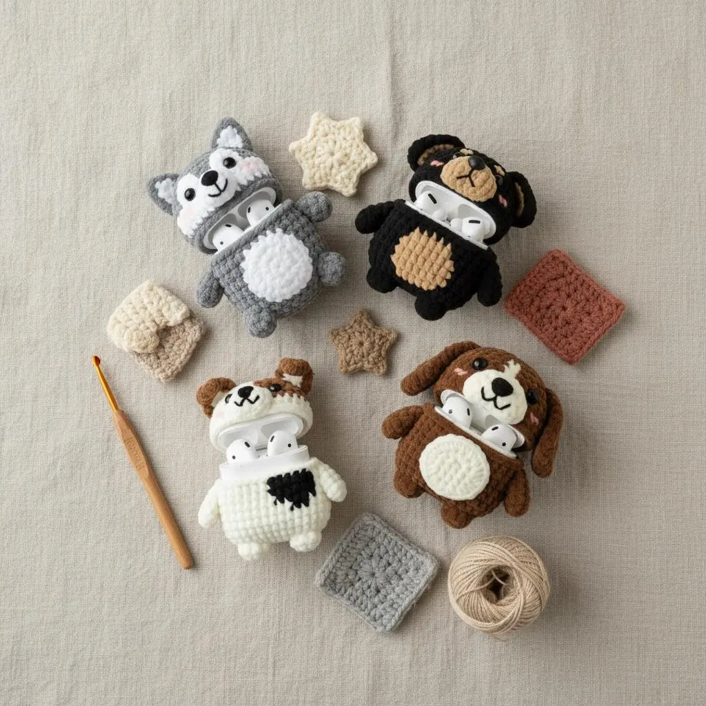 Dog AirPods Pro Crochet Case Patterns Bundle, Puppy Amigurumi Set (PDF Pattern)