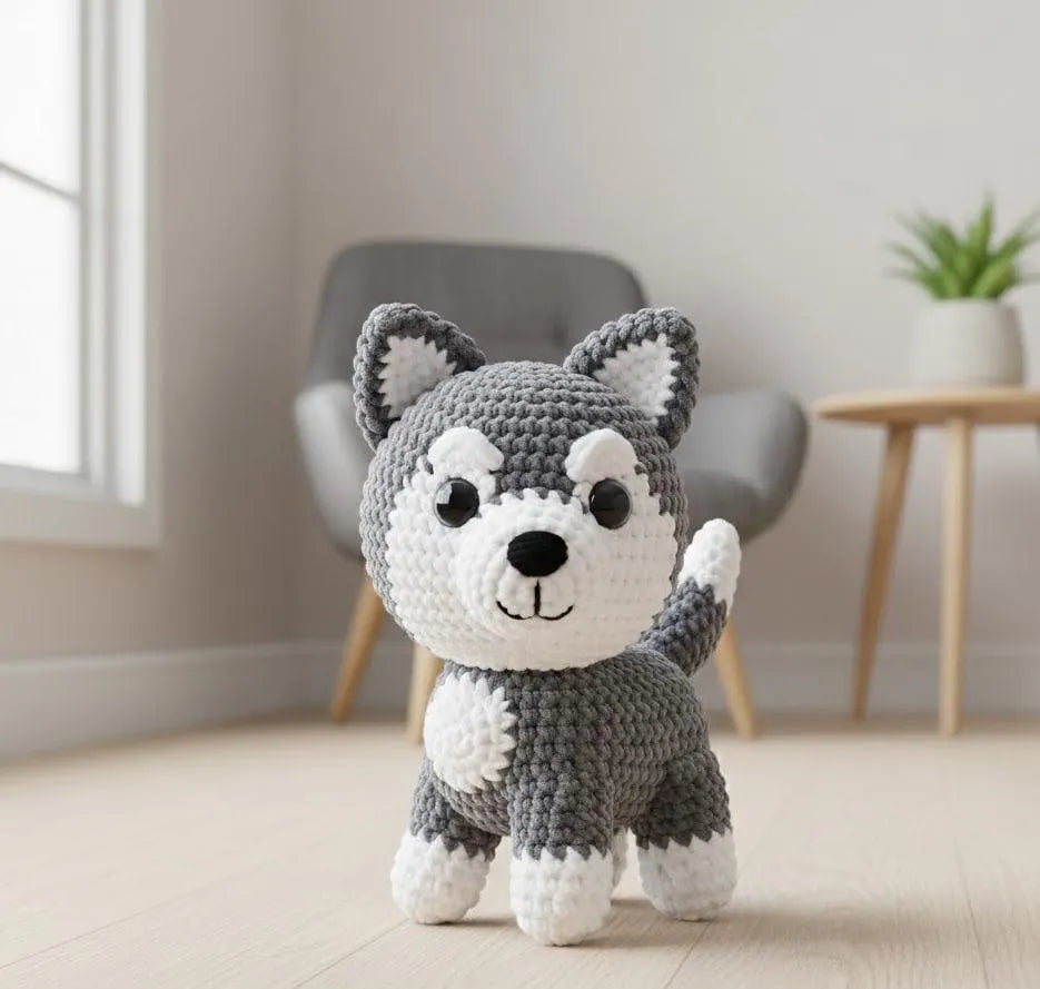 Crochet Husky Dog Amigurumi Pattern, Easy Beginner Puppy (PDF Pattern)