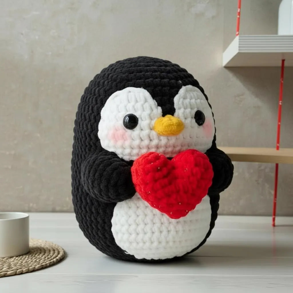 Valentine Penguin Crochet Pattern, Heart Amigurumi, 5 Languages Pattern PDF