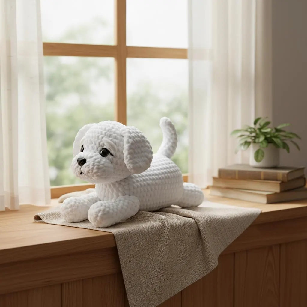 Maltese Puppy Crochet Pattern, Lying Dog Amigurumi (PDF Pattern)