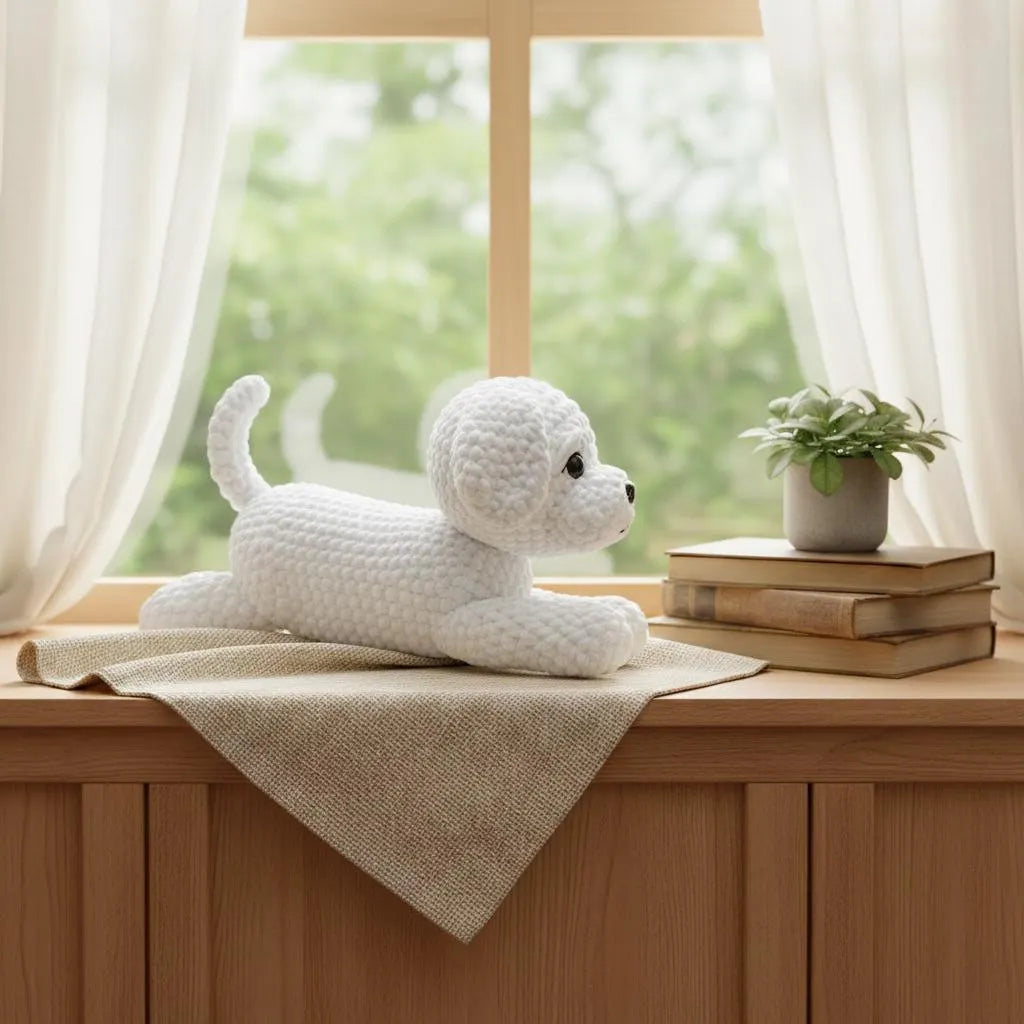 Maltese Puppy Crochet Pattern, Lying Dog Amigurumi (PDF Pattern)