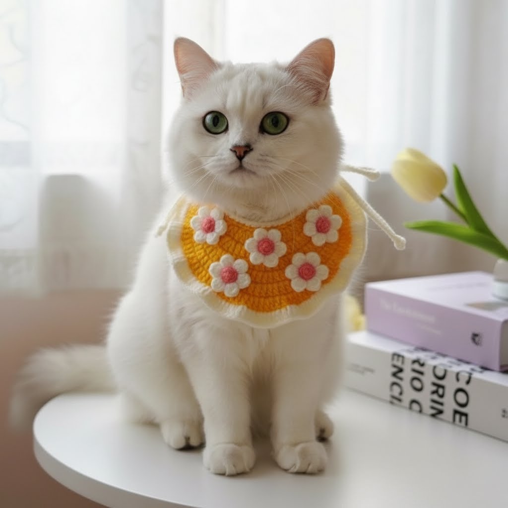 Crochet Cat Collar Pattern PDF, Sunny Daisy Pet Bib Tutorial, Cute Floral Cat Accessory DIY Gift