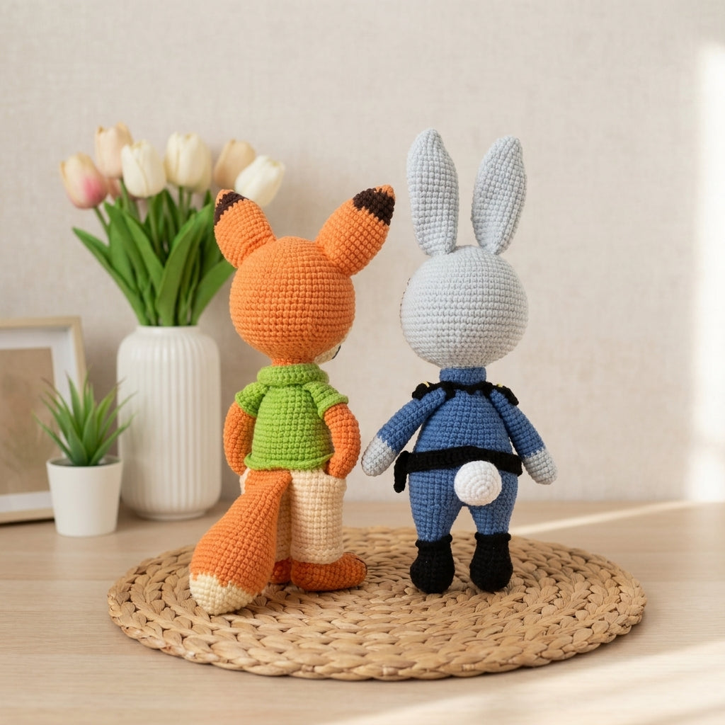 Nick & Judy Crochet Pattern Bundle, Fox and Rabbit Amigurumi PDF, Inspired Animal Crochet Pattern Set