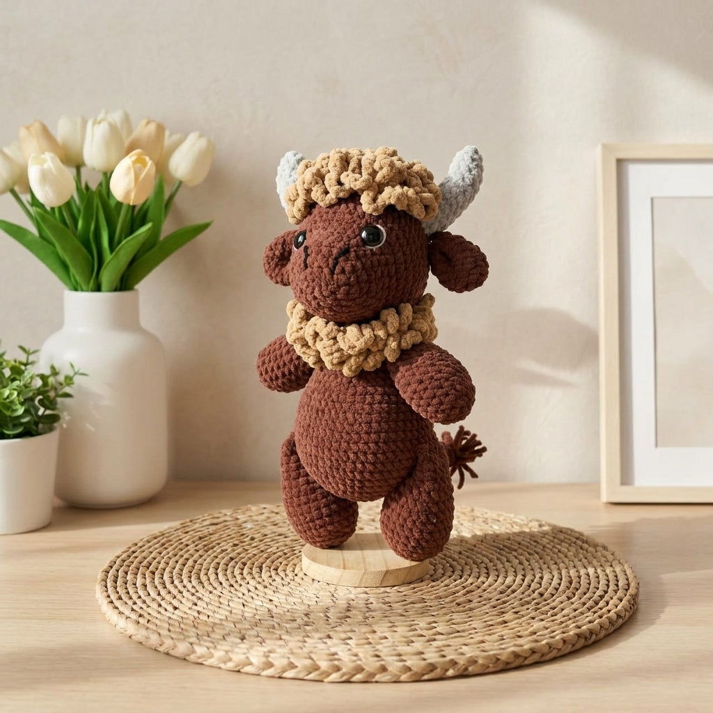 Rustic Highland Cow Crochet Pattern PDF, Cute Cow Amigurumi Pattern, Farm Animal Plush Tutorial