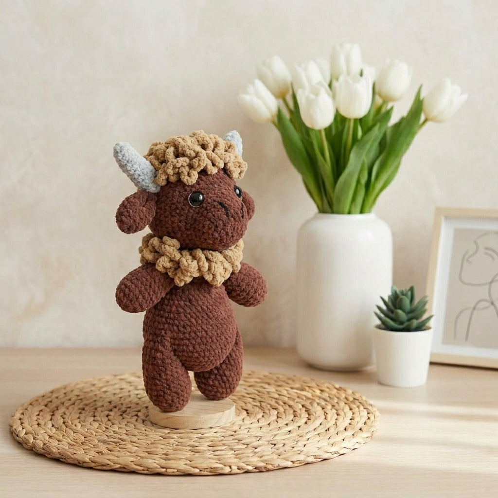 Rustic Highland Cow Crochet Pattern PDF, Cute Cow Amigurumi Pattern, Farm Animal Plush Tutorial
