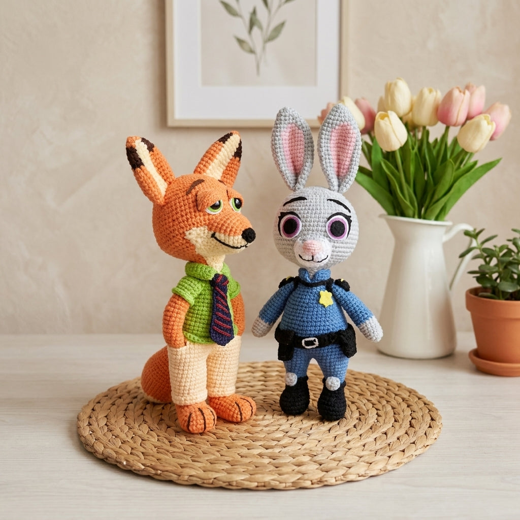 Nick & Judy Crochet Pattern Bundle, Fox and Rabbit Amigurumi PDF, Inspired Animal Crochet Pattern Set