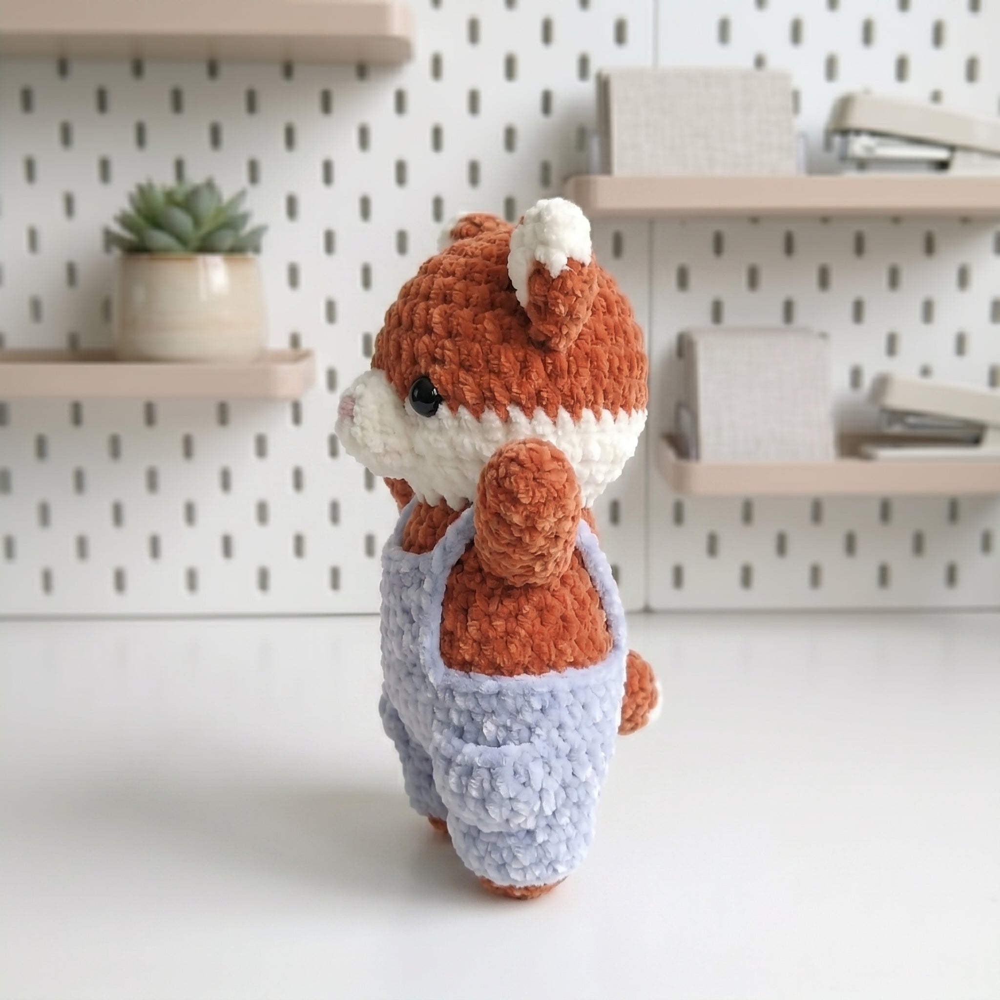 Amigurumi Fox Crochet Pattern PDF, Cute Woodland Fox Plush Tutorial with Overalls