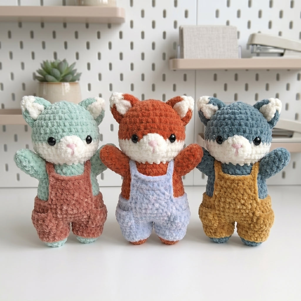 Amigurumi Fox Crochet Pattern PDF, Cute Woodland Fox Plush Tutorial with Overalls