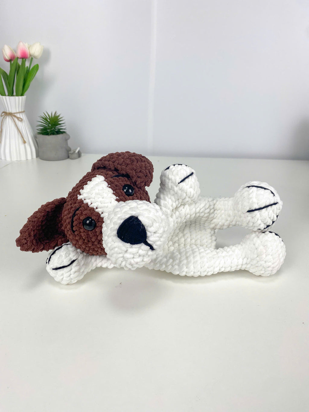 Jack Russell Dog Crochet Pattern: Amigurumi Snuggler Pillow (PDF Digital File)