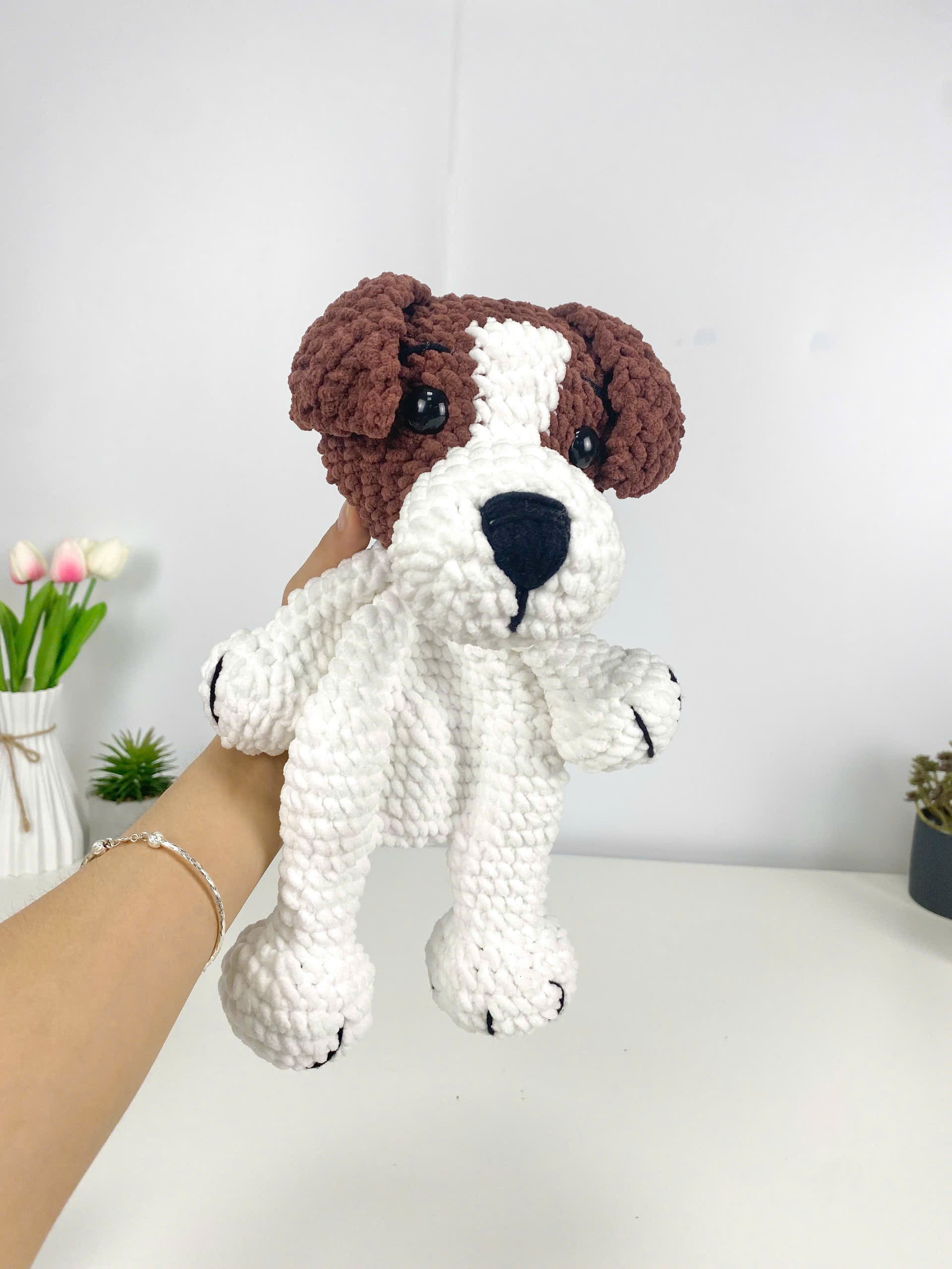 Jack Russell Dog Crochet Pattern: Amigurumi Snuggler Pillow (PDF Digital File)