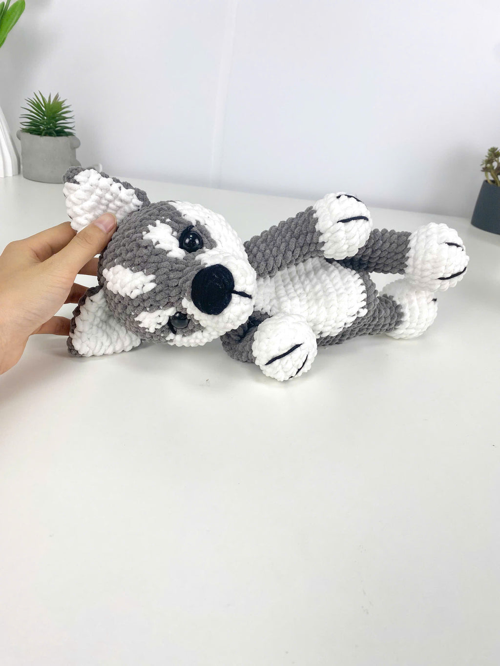 Husky Dog Crochet Pattern: Amigurumi Snuggler Pillow (PDF Digital Download)