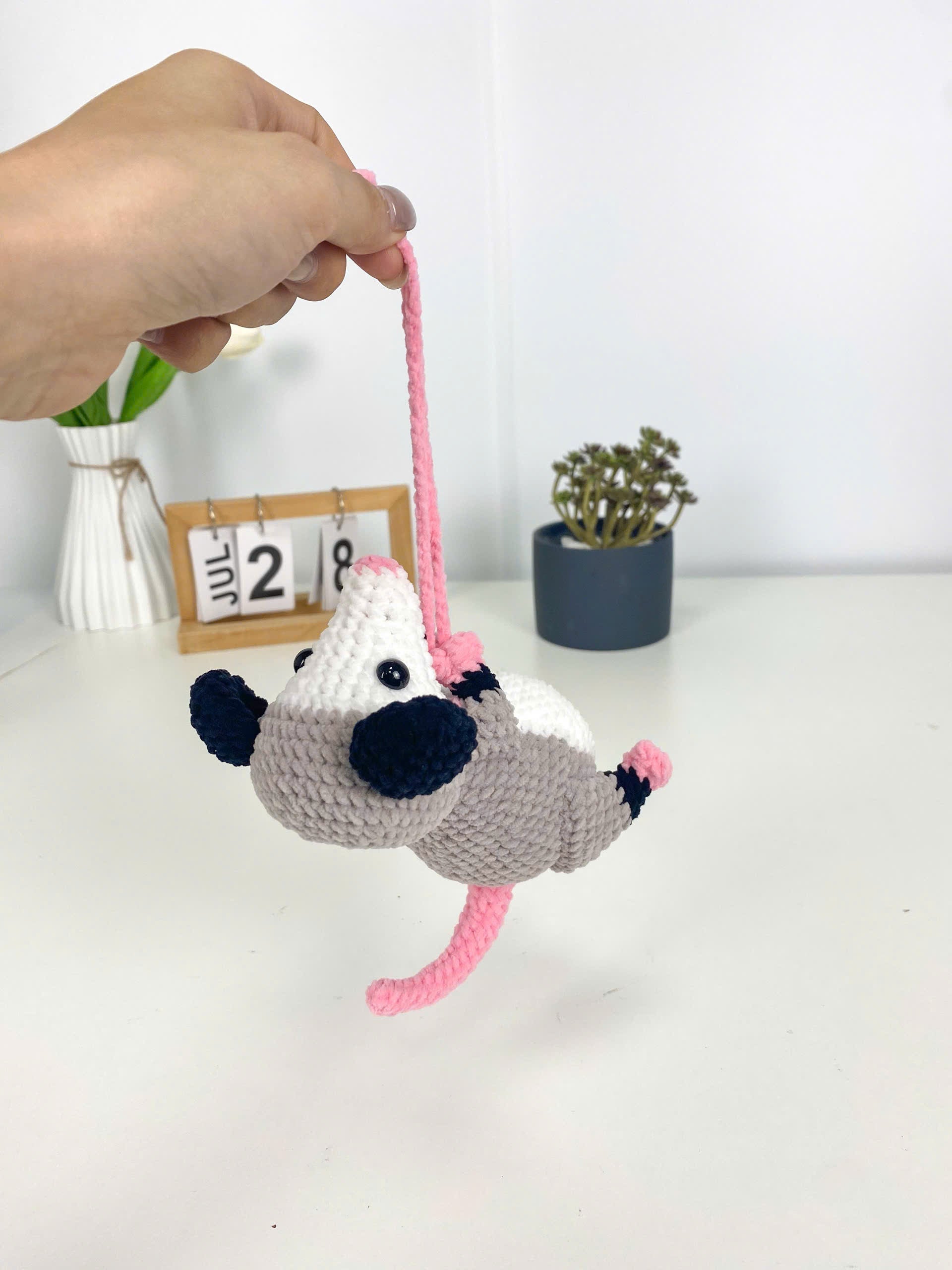 Mouse Car Charm Crochet Pattern, Hanging Amigurumi (PDF Pattern)