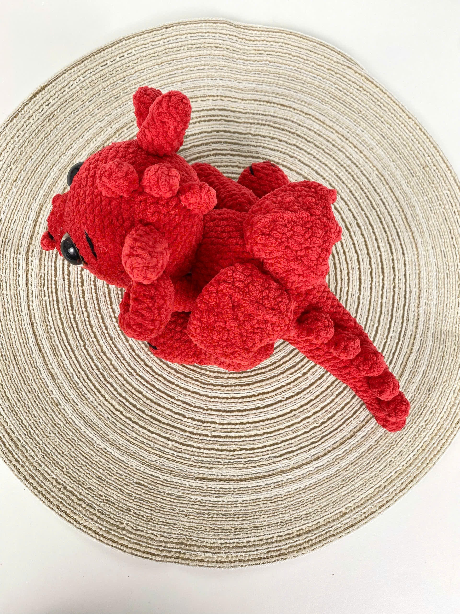 Lying Red Dragon Crochet Pattern, Plush Amigurumi Toy (PDF)