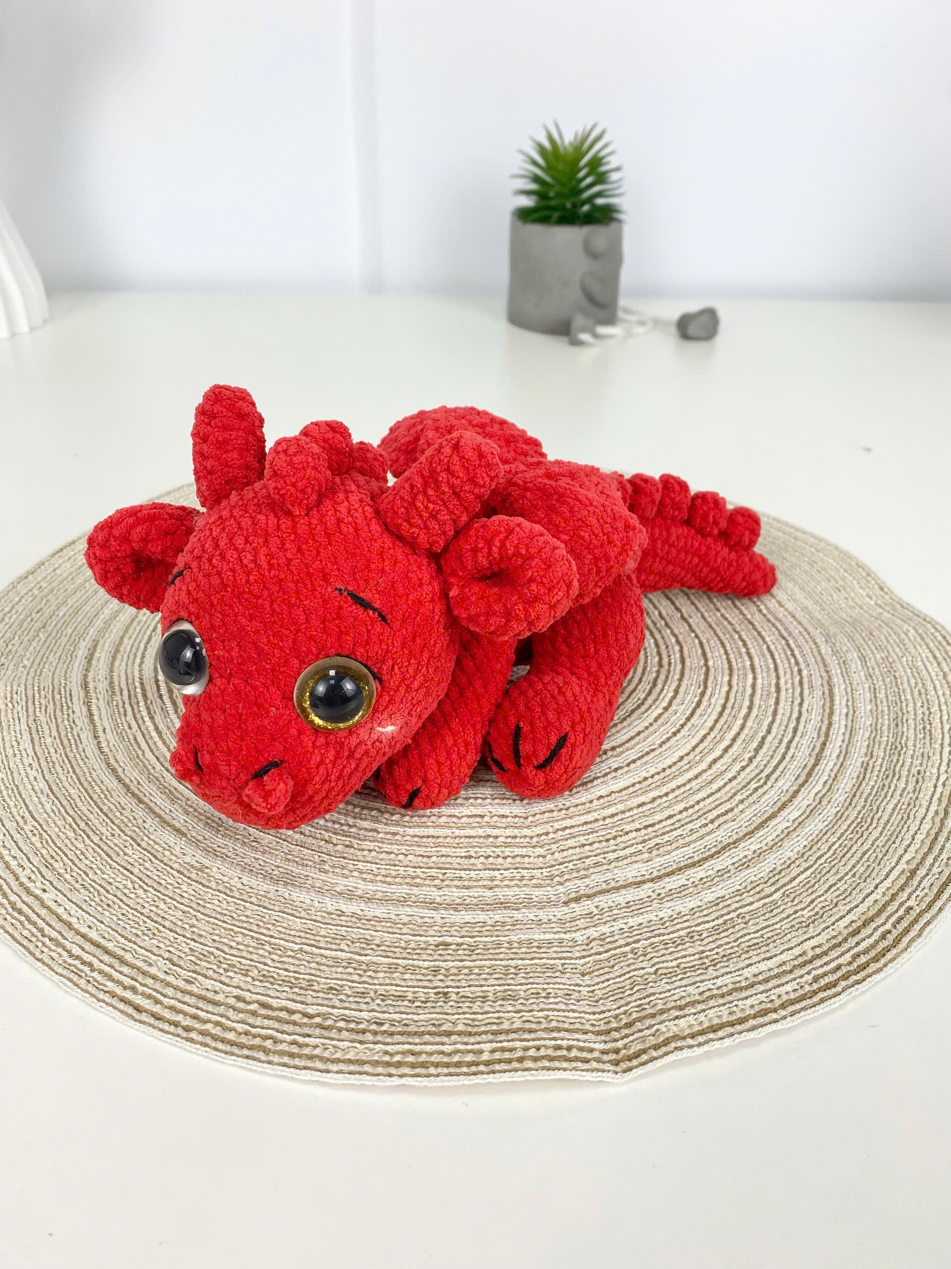 Lying Red Dragon Crochet Pattern, Plush Amigurumi Toy (PDF)